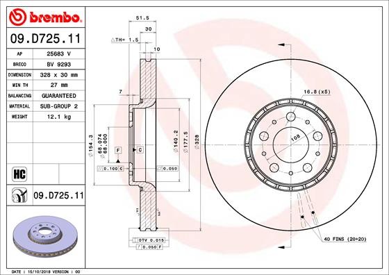 Диск тормозной 09.D725.11 09.D725.11 BREMBO