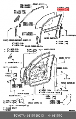 УПЛОТНИТЕЛЬ СТЕКЛА 68151-50013 TOYOTA