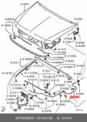 трос открывания капота!\ Mitsubishi Pajero/Montero 5910A108 MITSUBISHI