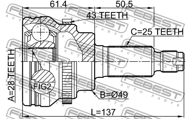 ШРУС НАРУЖНЫЙ 28X49X25 подходит для SUZUKI IGNIS RG413/RG415/RM413/RM415 2000-20 0710-IGNA43 FEBEST