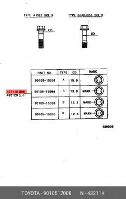 Болт 90105-17008 90105-17008 TOYOTA