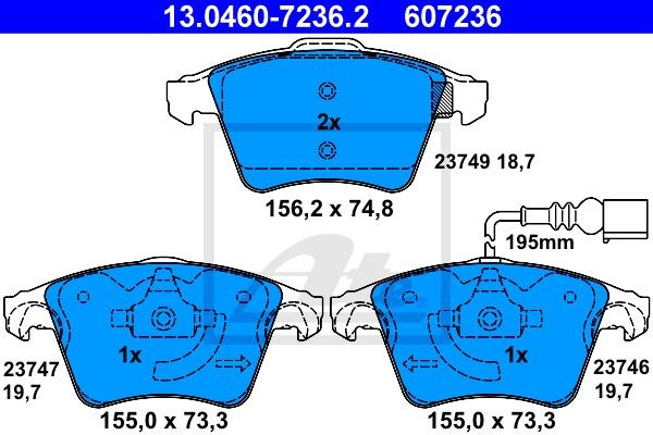 13.0460-7236.2 1045 11 !колодки дисковые п.\ VW T5/Multivan 2.0/3.2/1.9TDi/2.5TD 13.0460-7236.2 ATE