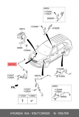 Датчик АБС HYUNDAI Santa Fe (12-) колеса переднего правого OE 956712W000 HYUNDAI KIA