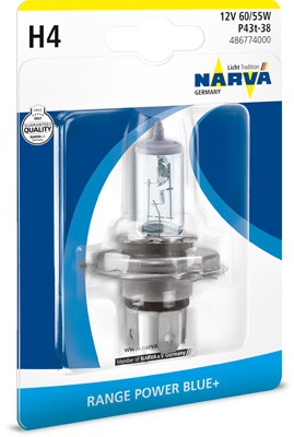 Лампа 12V H4 60/55W P43t-38 +50% блистер (1шт.) Range Power Blue+ NARVA 486774000 NARVA