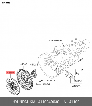 Диск сцепления HYUNDAI Porter 2 (08-) (2.5-A) KIA Bongo 3 (06-) (2.9-J3) ведомый 411004D030 HYUNDAI KIA