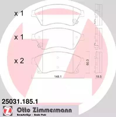 колодки дисковые !перед. 148x60x18 \ Opel Astra, Chevrolet Cruze 1.4/1.6/1.3CDTi 250311851 ZIMMERMANN