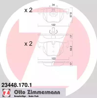 Колодки тормозные дисковые, комплект 234481701 23448.170.1 ZIMMERMANN