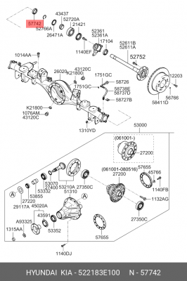 УПЛОТНИТНЛЬНОЕ КОЛЬЦО ПОЛУОСИ ВЕДУЩЕГО МОСТА 522183E100 MOBIS