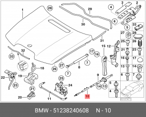трос открывания капота!\ BMW 7-ser E65 01> 51 23 8 240 608 BMW