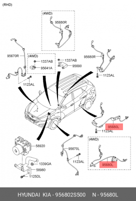 Датчик АБС HYUNDAI ix35 (10-) (4WD) колеса заднего левого OE 956802S500 HYUNDAI KIA
