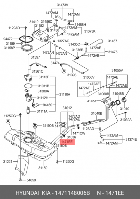 Хомут HYUNDAI Accent (99-) крепления шланга топливного OE 1471148006B HYUNDAI KIA