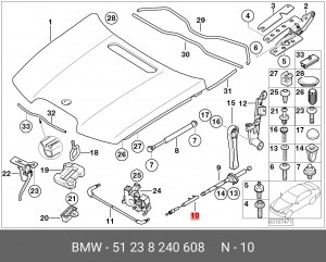трос открывания капота!\ BMW 7-ser E65 01> 51 23 8 240 608 BMW
