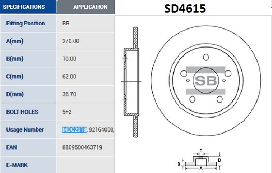 Диск тормозной задний TOYOTA COROLLA E15/E18 SD4615 SD4615 SANGSIN
