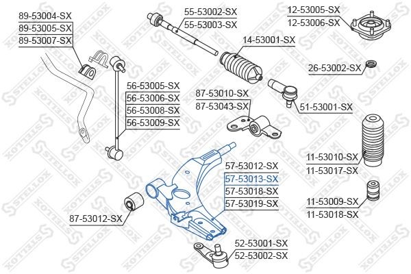 рычаг левый!\ KIA Carens 00-02/Shuma 00-03 57-53013A-SX STELLOX