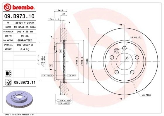 Диск тормозной 09.B973.11 09.B973.11 BREMBO
