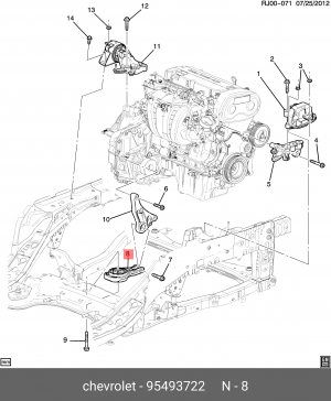 Опора КПП CHEVROLET Aveo задняя OE 95493722 GENERAL MOTORS