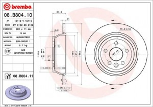 Диск тормозной LAND ROVER Freelander (07-) задний (1шт.) BREMBO 08.B804.11 BREMBO