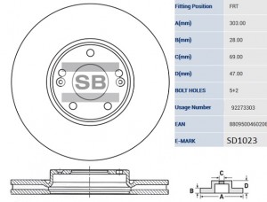 Диск тормозной передний HYUNDAI GRANDEUR 05-10, KIA OPIRUS SD1023 SD1023 SANGSIN