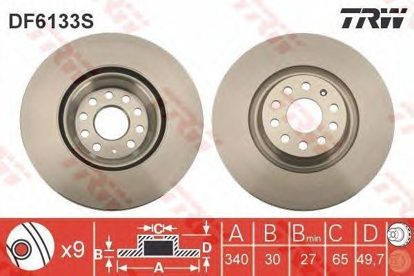 Диск тормозной VW Golf (12-) AUDI A3 (12-) SKODA Octavia (12-) передний вентилир DF6133S TRW