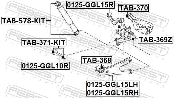 Сайлентблок задн амортизатора LEXUS RX 2008-2015 комплект 2шт TAB-578-KIT TAB578KIT FEBEST