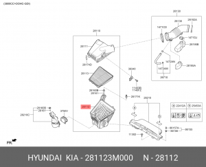 КОРПУС ВОЗДУШНОГО ФИЛЬТРА ДВИГАТЕЛЯ 281123M000 HYUNDAI KIA