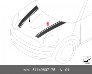 Наклейка декоративная MINI Cooper на капот левая OE 51 14 9 807 175 BMW