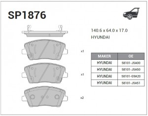 Колодки тормозные HYUNDAI GENESIS G70 18 перед. SP1876 SP1876 SANGSIN