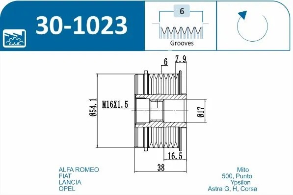 шкив генер.\ Fiat Punto, Opel Astra H 30-1023 IJS GROUP