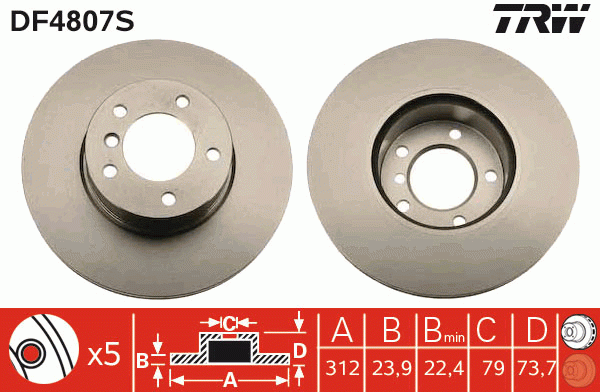 Диск тормозной передний BMW 3 F30, X1 E84 DF4807S DF4807S TRW