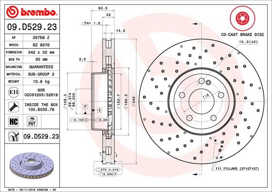 Диск тормозной 09.D529.23 09.D529.23 BREMBO