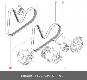 Ремень приводной поликлиновой RENAULT Kangoo,Duster NISSAN комплект с роликами O 117202495R RENAULT