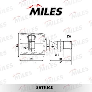 ШРУС внутренний левый передний NISSAN QASHQAI I/X-TRAIL T31 07- GA11040 GA11040 MILES