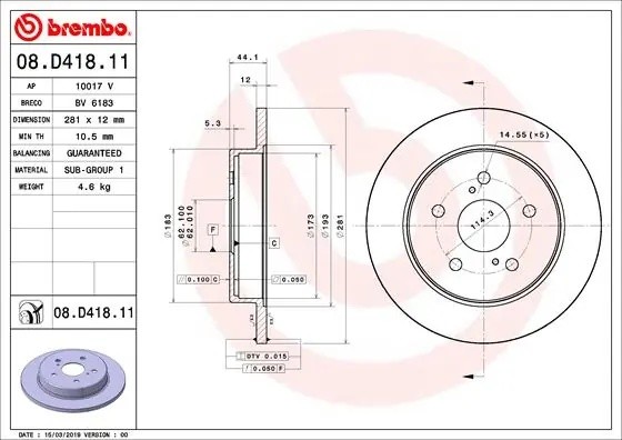 Диск тормозной 08.D418.11 08D41811 BREMBO