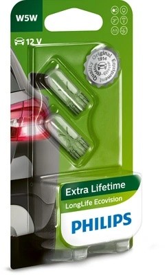 Лампа 12V W5W T10W W2.1x9.5d блистер (2шт.) Long Life Eco Vision PHILIPS 12961LLECOB2 PHILIPS