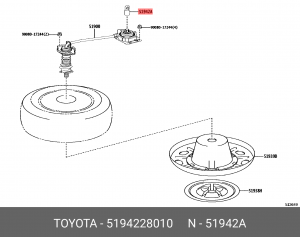 гайка крепления запасного колеса!\ Toyota Highlander 3.5L V6 AT 2019 51942-28010 TOYOTA