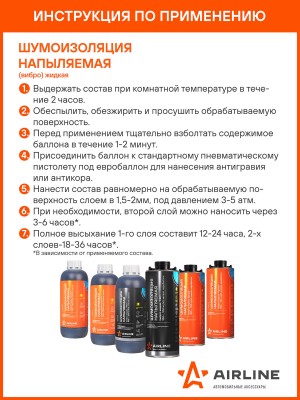 Шумоизоляция Pro жидкая AIRLINE 950 г вибро, напыляемая, 1250 кг/м3 ADVI014 AIRLINE