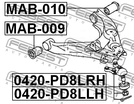опора шаровая нижняя левая!\ Mitsubishi Pajero all 91-99 0420-PD8LLH FEBEST