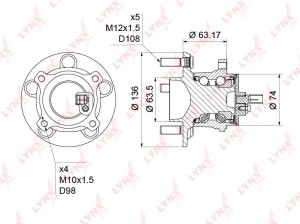 Ступица задняя в сборе (с ABS) подходит для FORD Focus II 1.4-2.5 04 / C-Max 1.6 WH-1225 LYNXAUTO