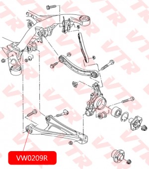 VW0209R САЙЛЕНТБЛОК НИЖНЕГО РЫЧАГА ЗАДНЕЙ ПОДВЕСКИ VW0209R VTR