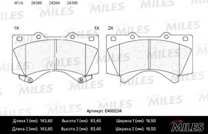 Колодки тормозные передние (без датчика) (Смесь Low-Metallic) (TOYOTA LAND CRUIS E400234 MILES
