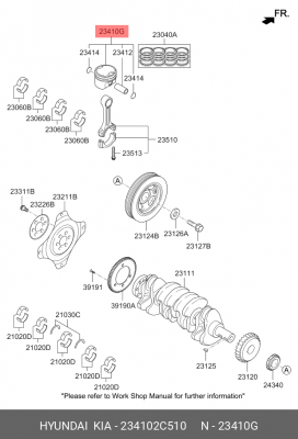 Пopшeнь двигaтeля c пaльцeм STD-B KIA Stinger 234102C510 HYUNDAI KIA