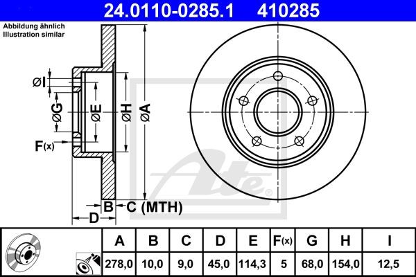 Диск тормозной NISSAN Primera (P12) задний (1шт.) ATE 24.0110-0285.1 ATE