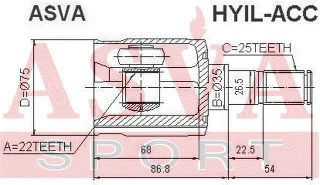 ШРУС ВНУТРЕННИЙ ЛЕВЫЙ 22x35x25 [12] HYILACC HYIL-ACC ASVA