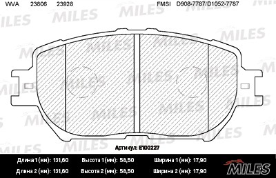 Колодки тормозные передние (без датчика) (Смесь Semi-Metallic) (TOYOTA CAMRY (_V E100227 MILES