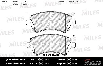 Колодки тормозные передние (без датчика + болты) (Смесь Semi-Metallic) TOYOTA CO E100112 MILES