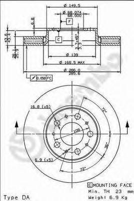 Диск тормозной VOLVO C70 (00-05),S60 (00-09),V70 (96-07) передний (1шт.) BREMBO 09.8633.10 BREMBO