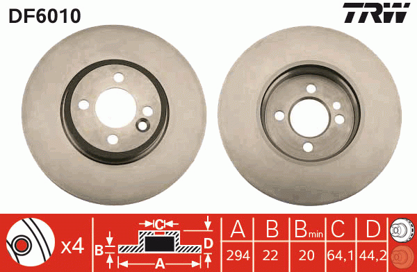 Диск тормозной передний MINI (R50, R56) DF6010 DF6010 TRW