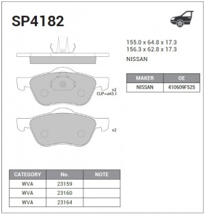 Колодки передние NISSAN PRIMERA P11 SP4182 SP4182 SANGSIN