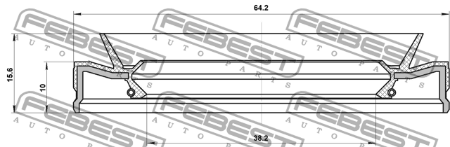 Сальник коробки скоростей 38.2X64.2X10X15.6 95HFS-40641016X 95HFS-40641016X FEBEST