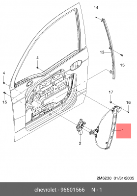 Стеклоподъемник CHEVROLET Spark (05-) двери передней правой OE 96601566 GENERAL MOTORS